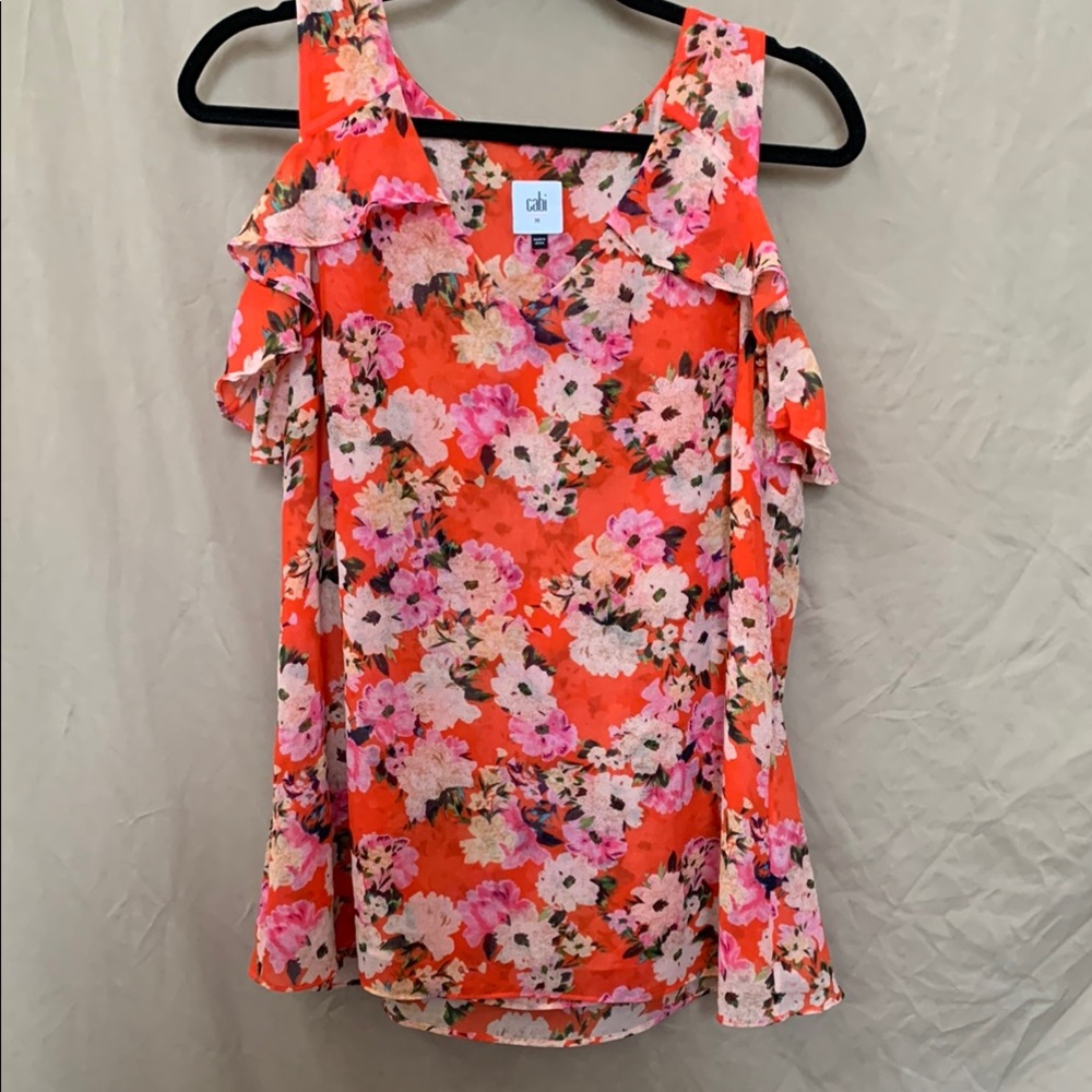 Cabi Women's Floral Orange Top Size Medium